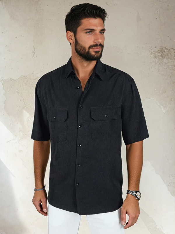 Pánská košile s krátkým rukávem Dstreet KX1080 Barva: Černá, Velikost: S