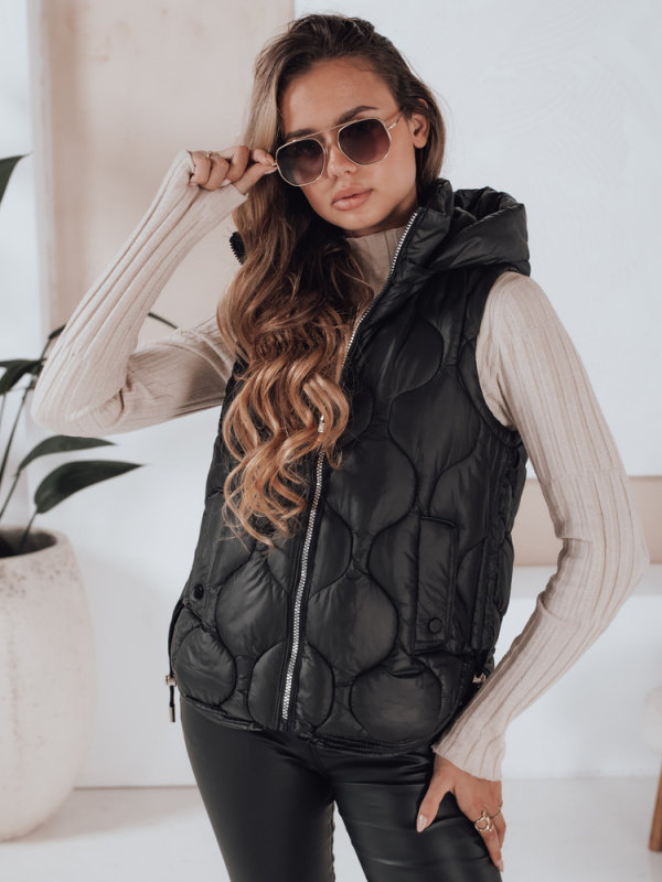 Dámská prošívaná vesta s kapucí MISSVEST Dstreet TY5017 Barva: Černá, Velikost: XL