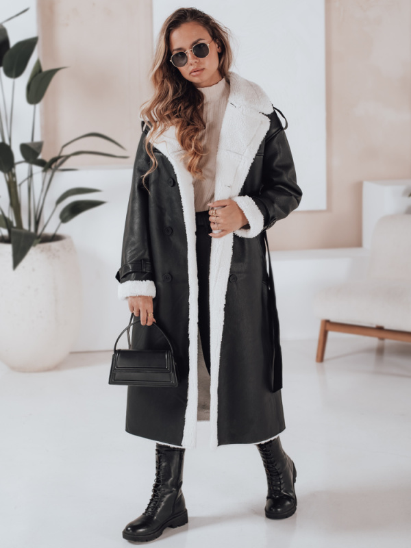 Dámská dlouhá bunda s kožíškem Dstreet TY0000 Barva: Černá, Velikost: L