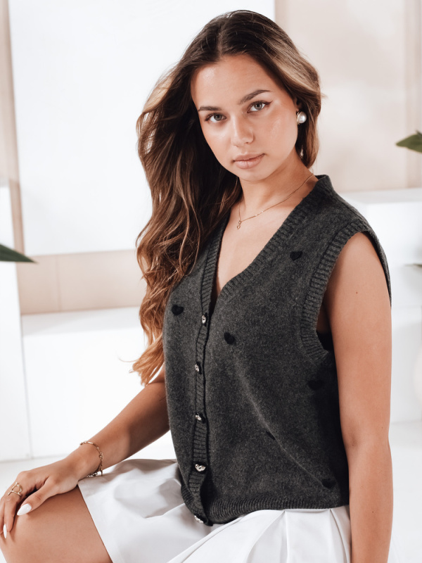 Dámská vesta úpletová Dstreet MY2520 Barva: Šedá - tmavě, Velikost: S/M