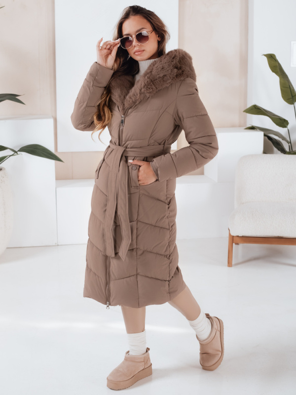 Dámská dlouhá zimní bunda s kapucí Dstreet TY5085 Barva: Béžová, Velikost: XL