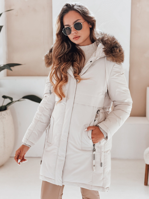 Dámská zimní bunda s kapucí Dstreet TY5080 Barva: Béžová, Velikost: XXL