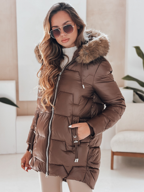 Dámská zimní bunda s kapucí NORINA prošívaná Dstreet TY5054 Barva: Béžová, Velikost: XXL