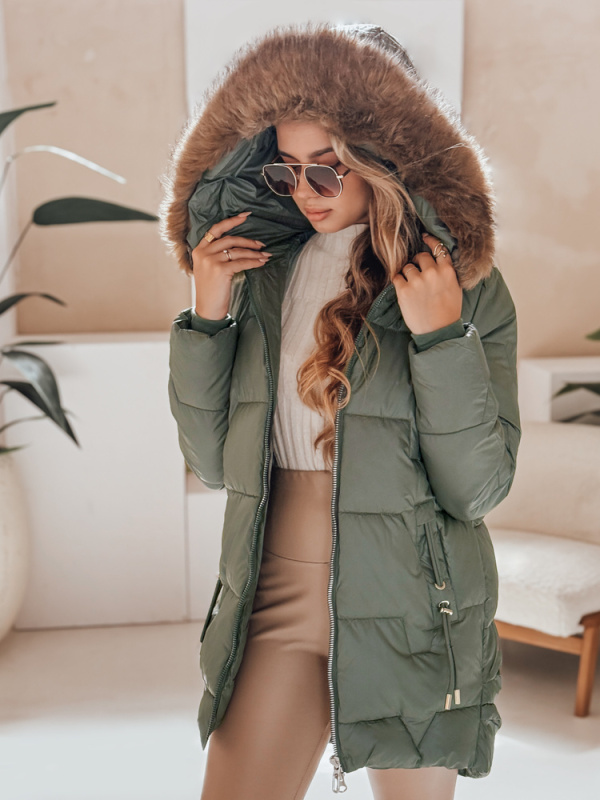 Dámská zimní bunda s kapucí NORINA prošívaná Dstreet TY5054 Barva: Zelená, Velikost: M