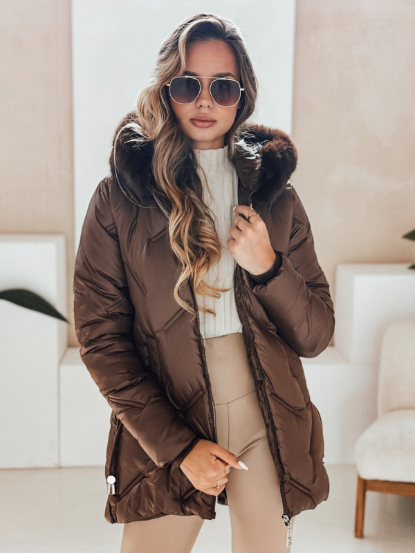 Dámská zimní bunda s kapucí Dstreet TY0000 Barva: Béžová, Velikost: XL