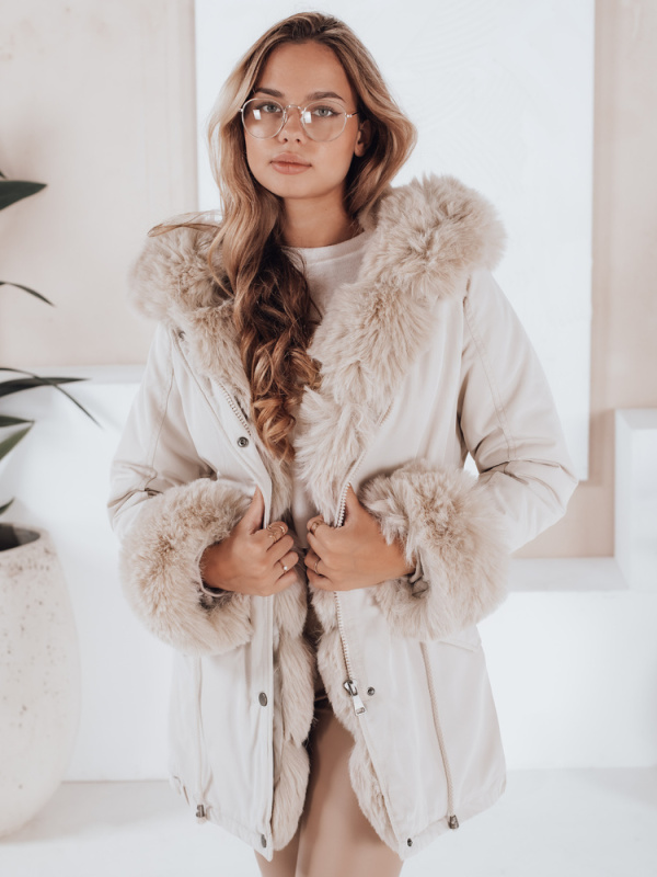 Dámská bunda s kapucí a kožíškem CHARMFUR Dstreet TY4768 Barva: Bílá, Velikost: L
