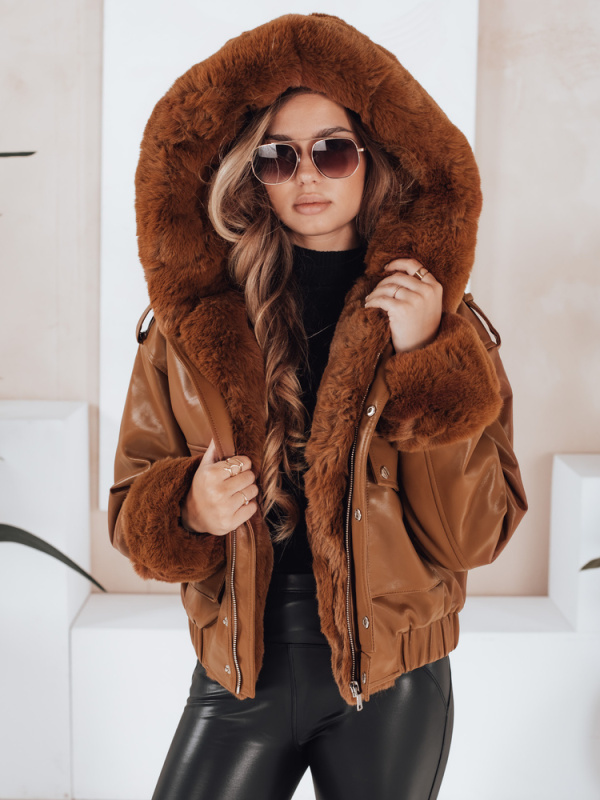 Dámská zimní bunda s kapucí Dstreet TY5128 Barva: Béžová, Velikost: XL