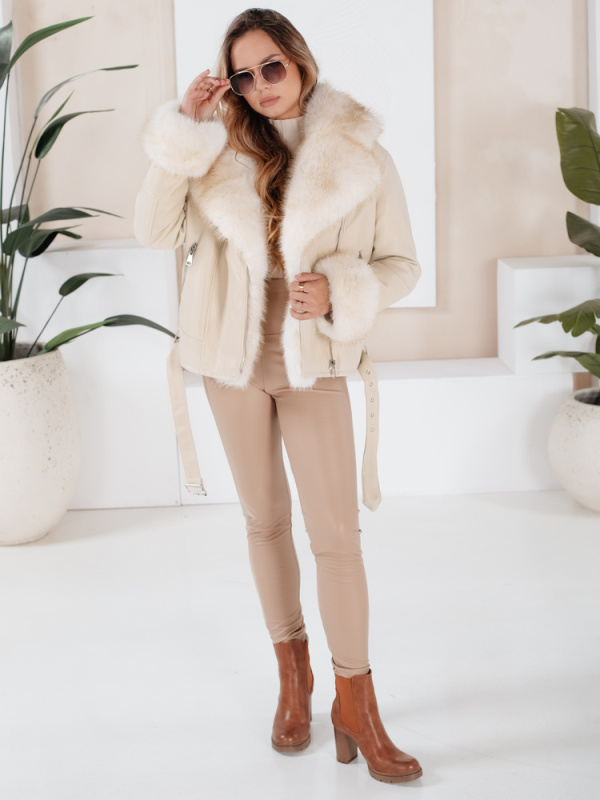 Dámská zimní bunda s kožíškem GIRLROCK Dstreet TY5122 Barva: Béžová, Velikost: M