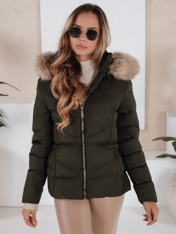Dámská zimní prošívaná bunda s kapucí Dstreet TY5133 Barva: Zelená, Velikost: XL
