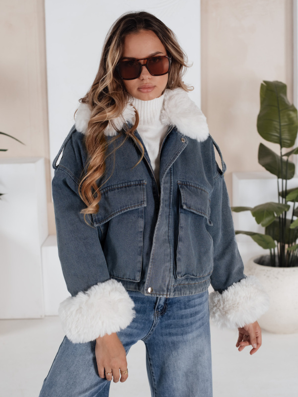Dámská bunda s kožíškem Dstreet TY5154 Barva: Modrá - světle, Velikost: M