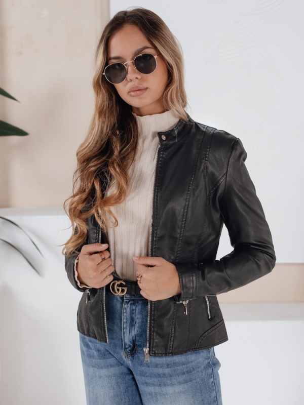 Dámská koženová bunda HAUTE COUTURE Barva kamelová DSTREET TY3895 Barva: Černá, Velikost: XL