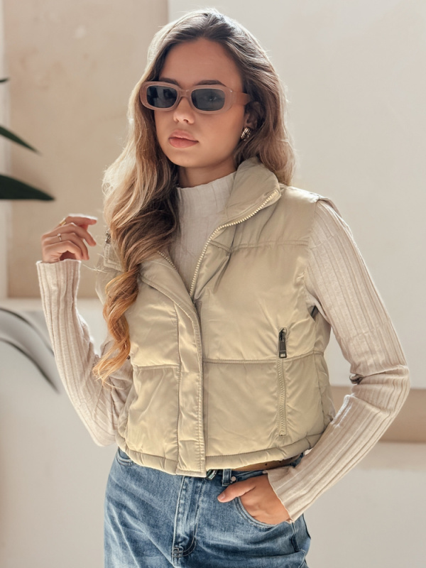 Dámská prošívaná vesta Dstreet TY5194 Barva: Béžová, Velikost: XL