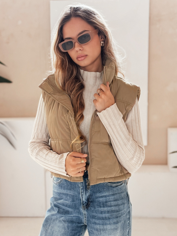 Dámská prošívaná vesta Dstreet TY5194 Barva: Zelená, Velikost: L