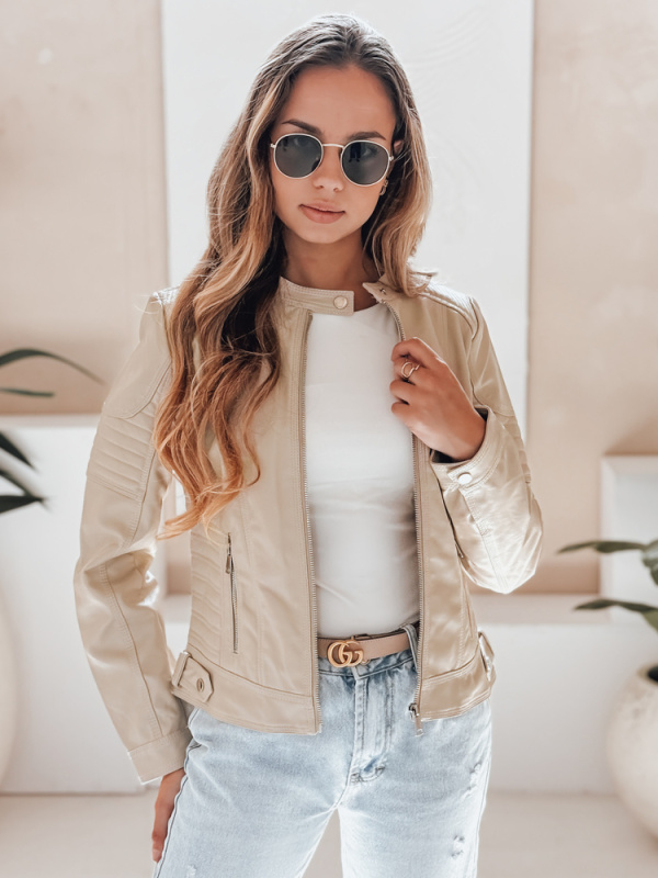Dámská kožená bunda ROCKMISS Dstreet TY4965 Barva: Béžová, Velikost: S