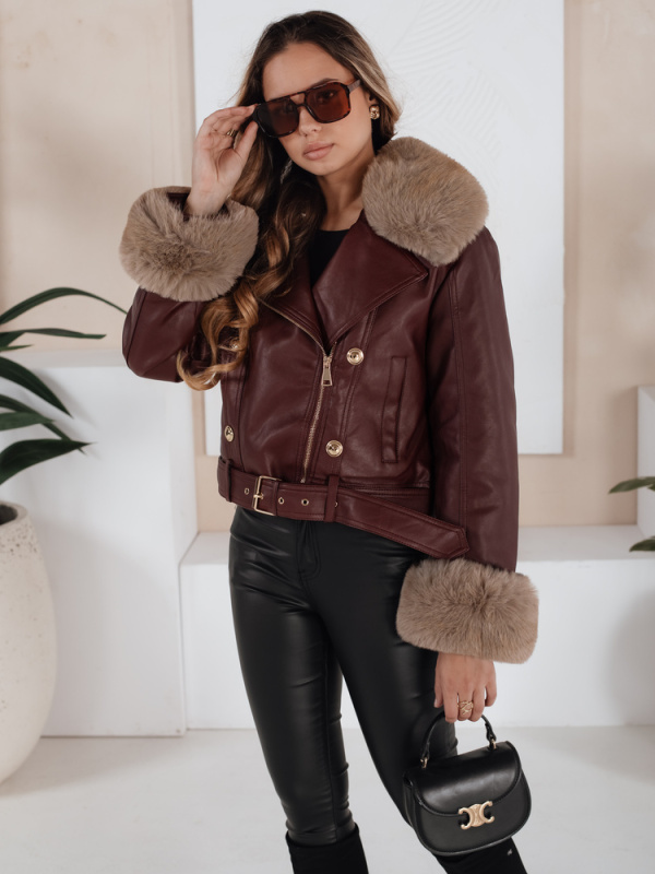 Dámská kožená zimní bunda Dstreet TY5208 Barva: Bordó, Velikost: M