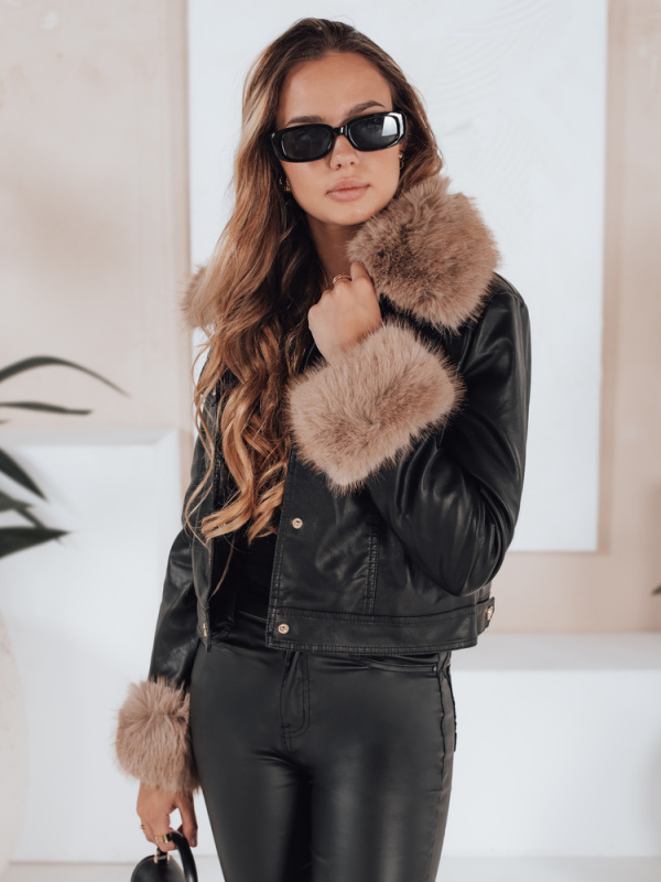Dámská bunda s kožíškem Dstreet TY5139 Barva: Černá, Velikost: S