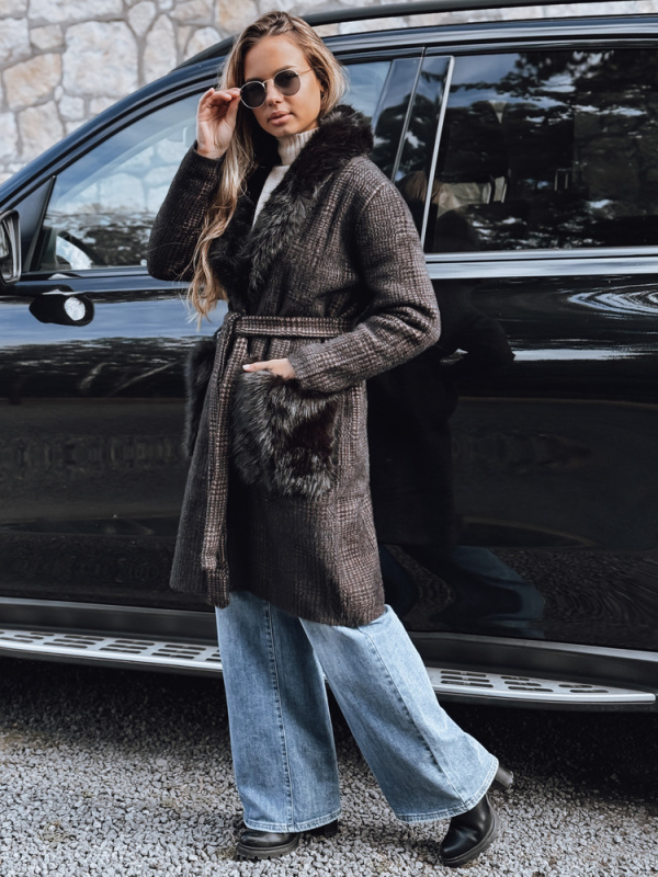 Dámský kabát s kožíškem Dstreet TY5229 Barva: Černá, Velikost: M/L