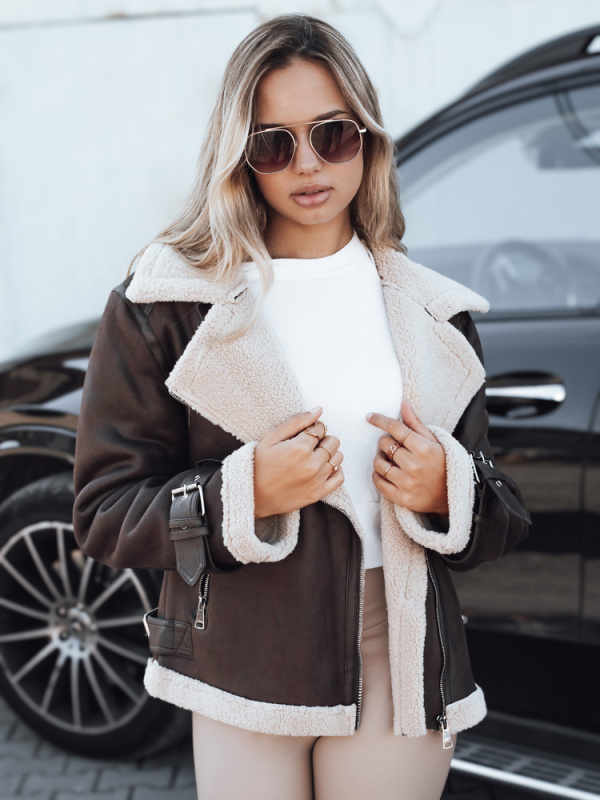 Dámská bunda s kožíškem Dstreet TY5234 Barva: Béžová, Velikost: XL