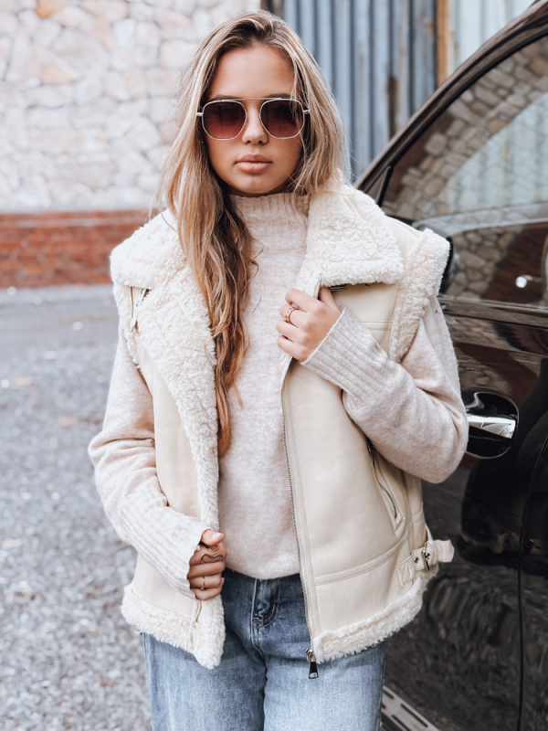 Dámská vesta s kožíškem Dstreet TY5251 Barva: Béžová, Velikost: M