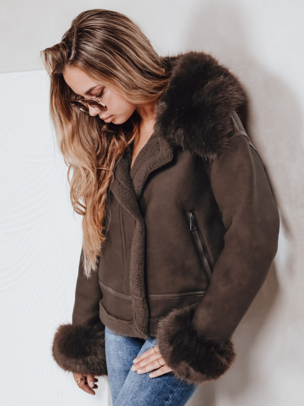 Dámská bunda s kožíškem Dstreet TY5243 Barva: Béžová, Velikost: XL