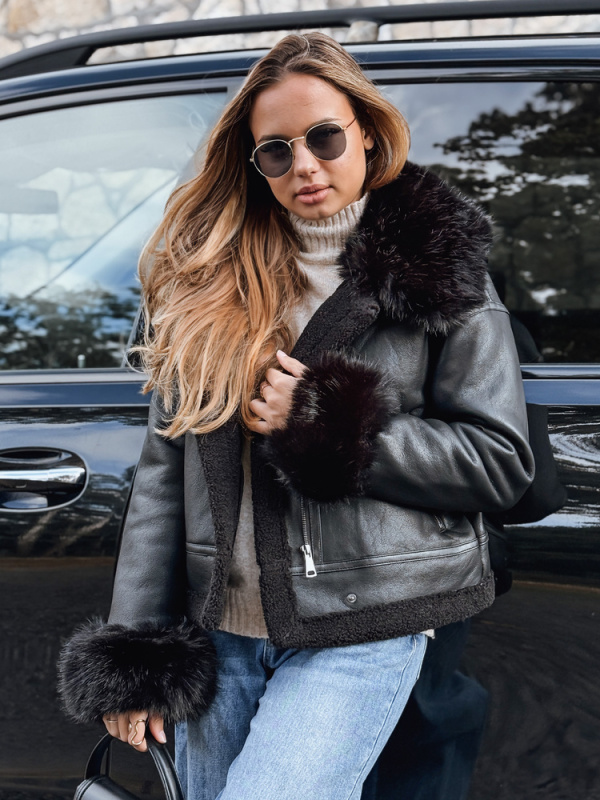 Dámská bunda s kožíškem Dstreet TY5243 Barva: Černá, Velikost: M