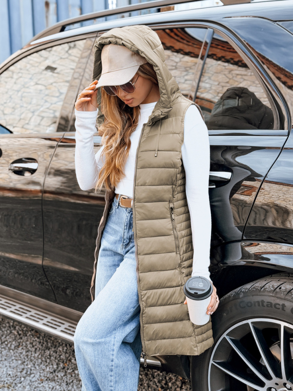 Dámská prošívaná vesta s kapucí Dstreet TY5254 Barva: Béžová, Velikost: XL