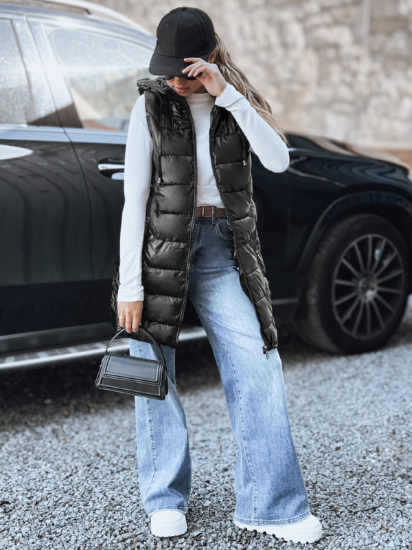 Dámská prošívaná vesta s kapucí Dstreet TY5259 Barva: Černá, Velikost: M