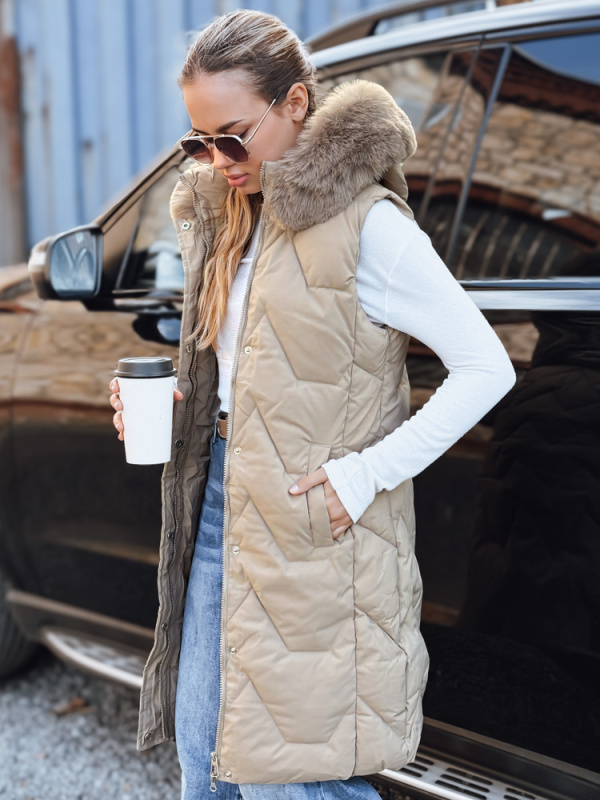 Dámská prošívaná vesta Dstreet TY5261 Barva: Béžová, Velikost: S