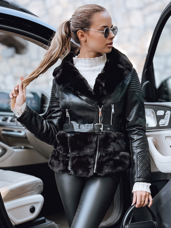 Dámská bunda ramoneska s kožíškem Dstreet TY5274 Barva: Černá, Velikost: XL