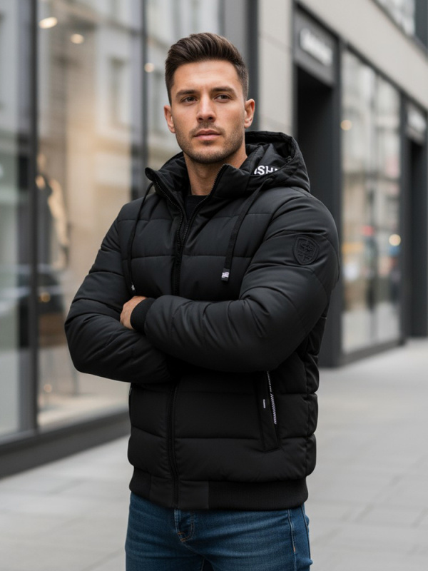 Pánská zimní prošívaná bunda s kapucí Dstreet TX5093 Barva: Černá, Velikost: S