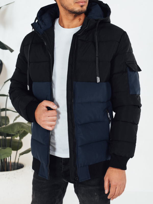 Pánská zimní prošívaná bunda s kapucí Dstreet TX5097 Barva: Granatowy, Czarny, Velikost: XXL