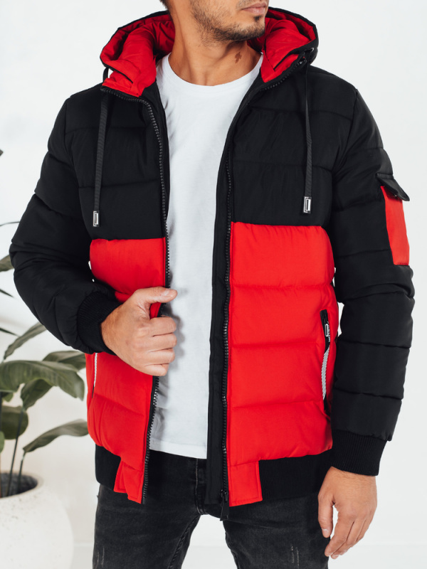 Pánská zimní prošívaná bunda s kapucí Dstreet TX5097 Barva: Czerwony, Czarny, Velikost: L