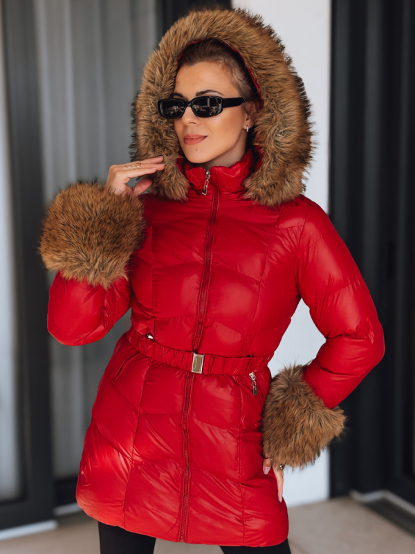 Dámská prošívaná bunda s kapucí Dstreet TY5320 Barva: Červená, Velikost: M