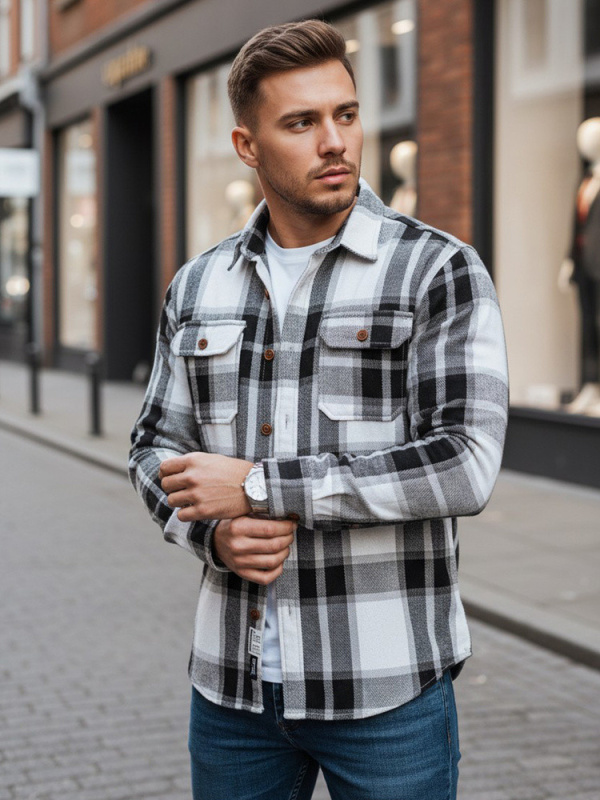 Pánská flanelová košile Dstreet DX2673 Barva: Černá, Velikost: M