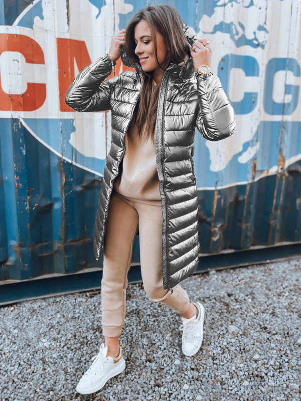 Dámský dlouhý kabát LESSI  DSTREET TY3353 Barva: Stříbrná, Velikost: S