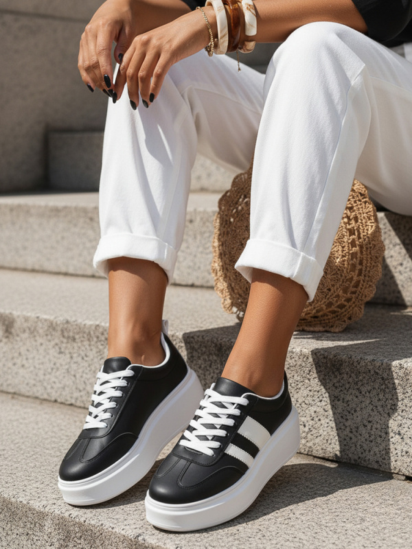 Dámské černo-bílé tenisky na platformě