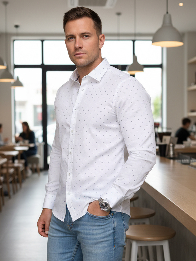 Pánská bílá vzorovaná košile slim fit FashionStreet DX2699 XXL