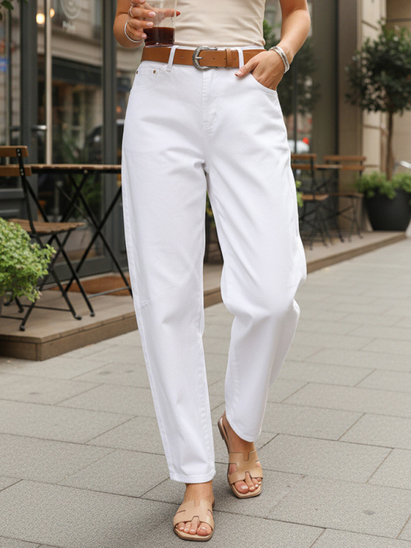 Dámské pytlovité džíny s páskem bílé FashionStreet UY2930 XS
