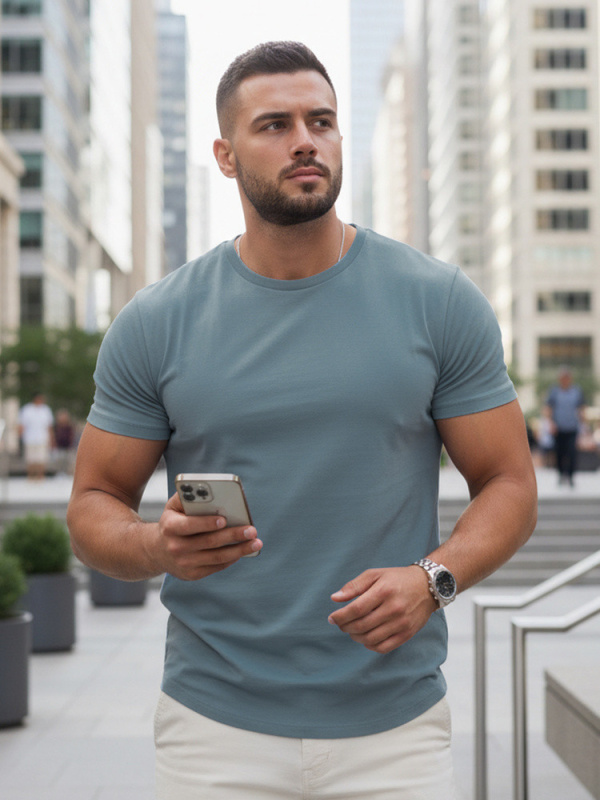 Pánské bavlněné tričko basic petrol FashionStreet RX5678 XL