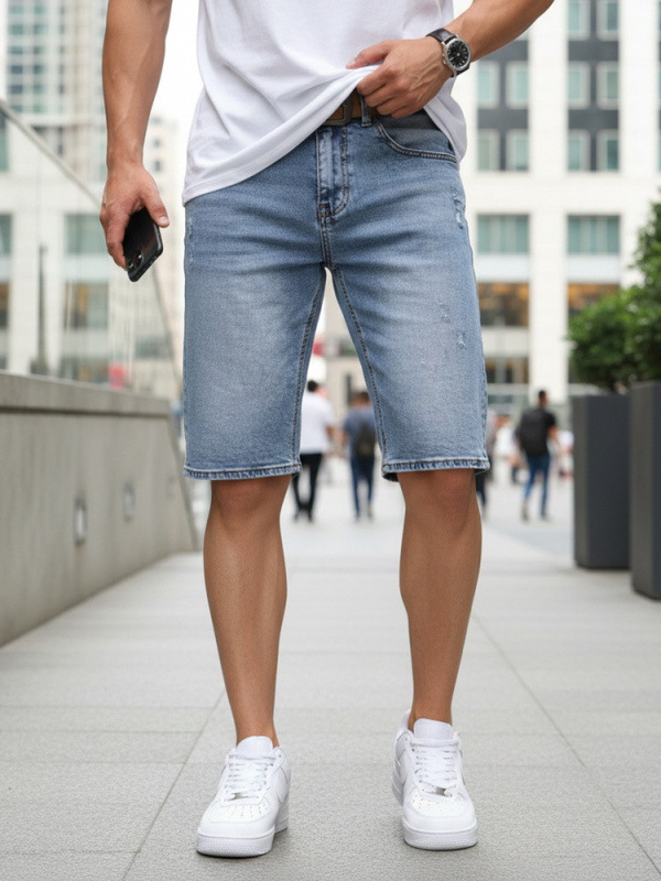 Pánské džínové šortky s páskem modré FashionStreet SX2577 s30
