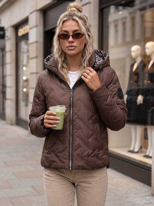 Dámská přechodová bunda s kapucí, hnědá, FashionStreet TY5772 S
