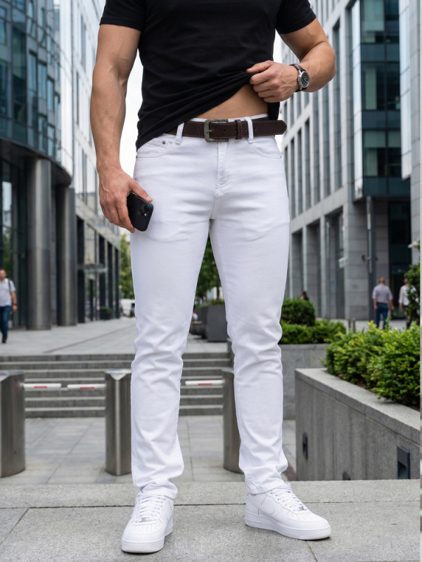 Pánské džíny slim fit s páskem bílé FashionStreet UX4498 s38