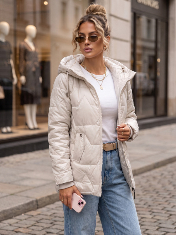 Dámská prošívaná přechodová bunda s kapucí, šedá, FashionStreet TY5798 M