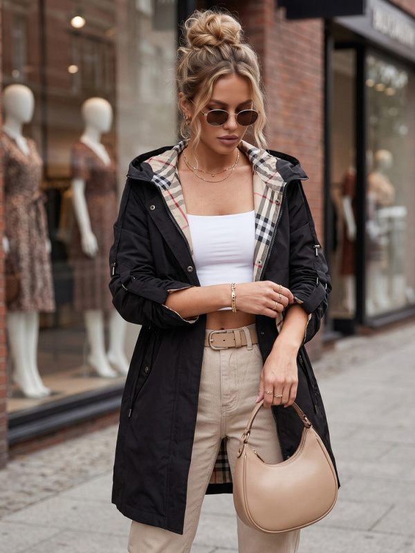 Dámská přechodová bunda typu parka s kapucí, černá, FashionStreet TY5833 XXL