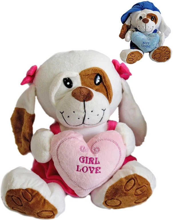 Plyšový pejsek v oblečku Love 25 cm se srdíčkem - 1 kus