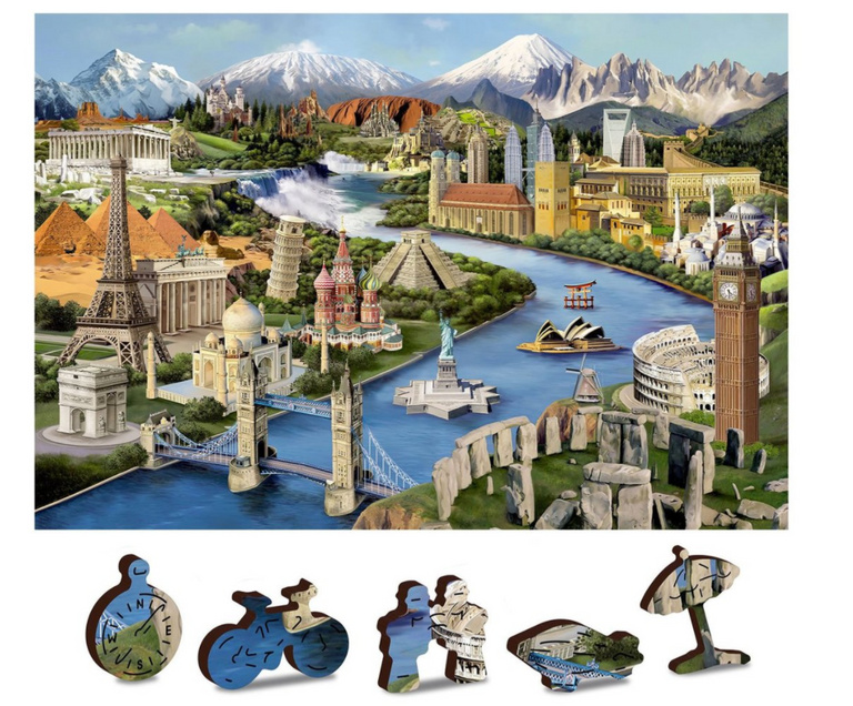 Dřevěné puzzle Světové památky 2 v 1, 150 dílků EKO