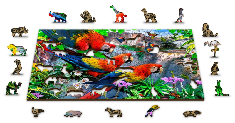 Dřevěné puzzle Ostrov papoušků 2v1
