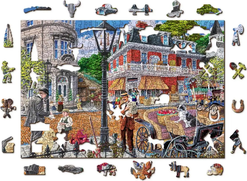 WOODEN CITY Dřevěné puzzle Hlavní ulice 2v1, 505 dílků EKO