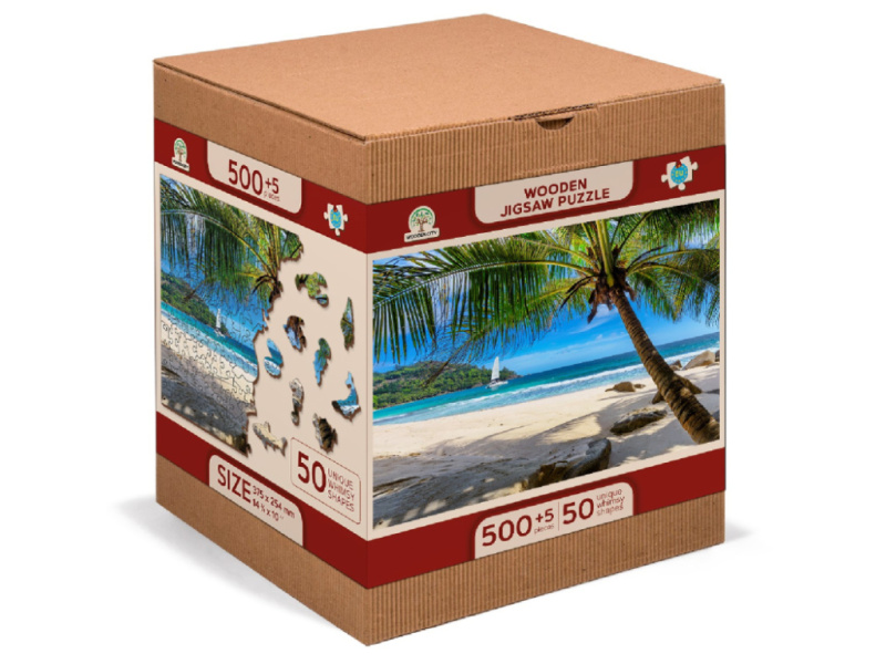 WOODEN CITY Dřevěné puzzle Pláž na Paradise Island, Karibské moře 2v1, 505 dílků EKO