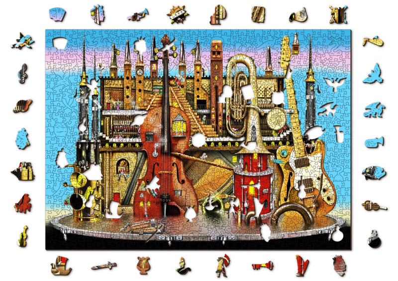 WOODEN CITY Dřevěné puzzle Hudební hrad 2v1, 1010 dílků EKO